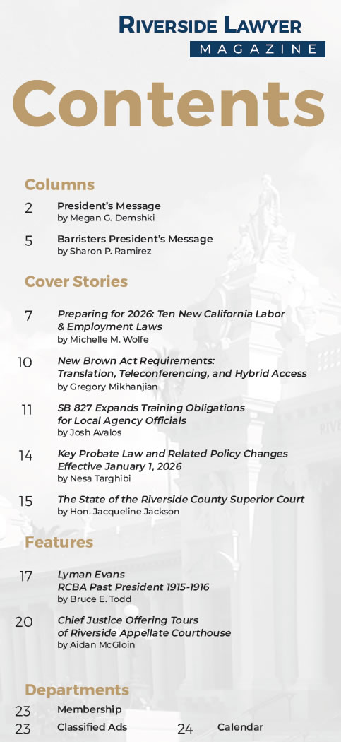 December 2026 Issue of the Riverside Attorney Magazine